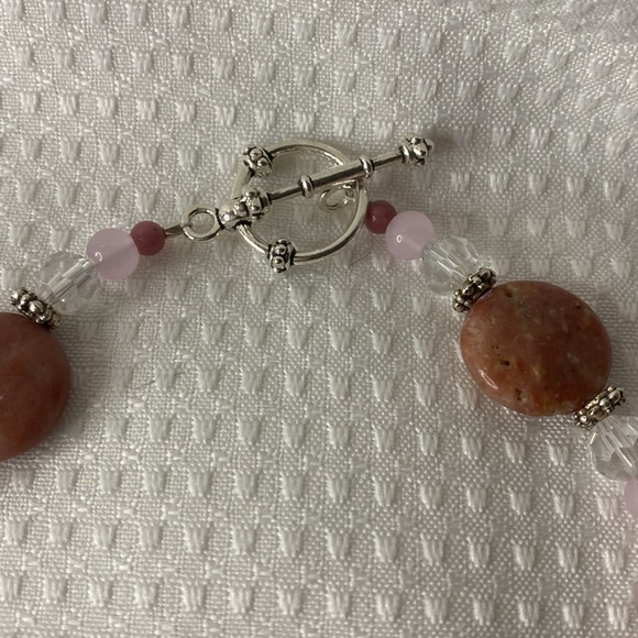 Handcrafted Pink Opal and Rose Quartz Necklace and Earrings Set - Picture 5 of 6